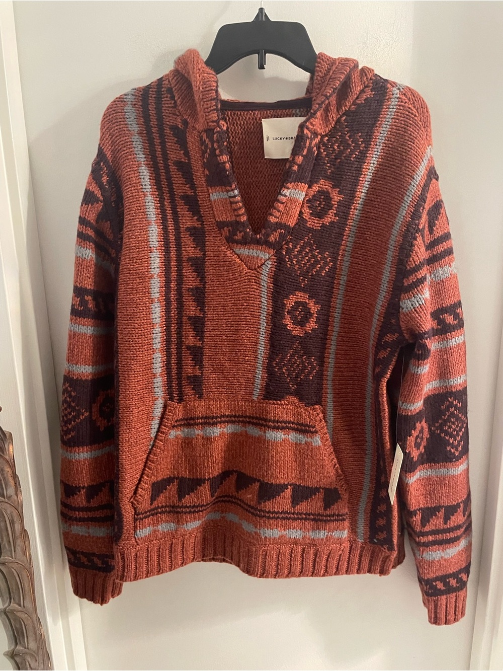 NWT Lucky Brand UNISEX SML Terracotta BAJA Knit South Western Hoodie Sweater